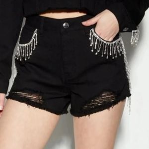 Women's black rhinestone shorts